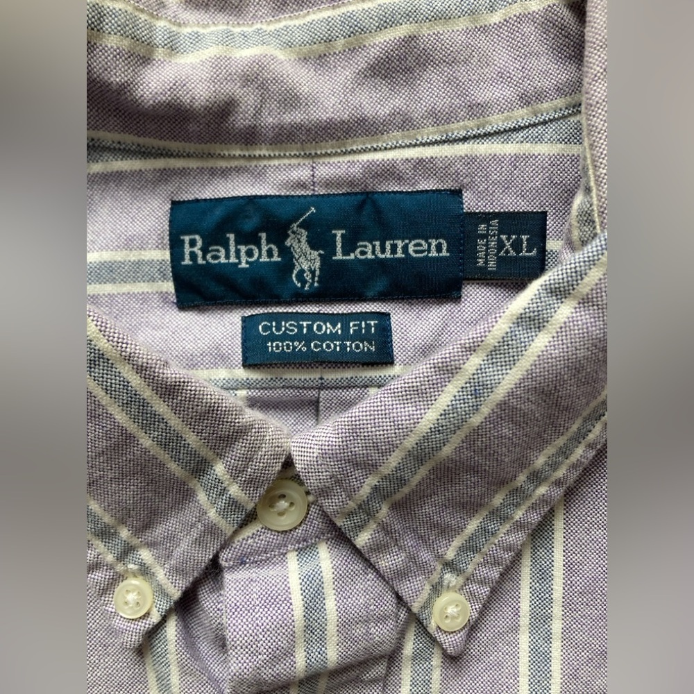 Ralph Lauren Custom Fit Flesh Pony Striped Button Down Mens XL Long Sleeve Shirt - Picture 3 of 7